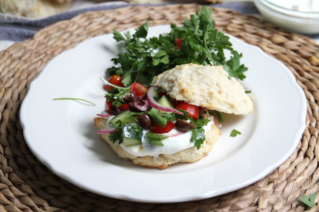 Greek Salad Shortcakes with Whipped Feta