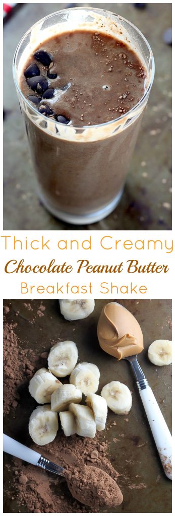 Thick and Creamy Chocolate Peanut Butter Breakfast Shake - you've got to try this decadent yet healthy chocolate shake! Perfect for a quick breakfast! 