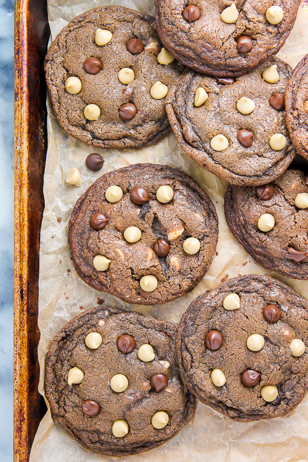 Rich and decadent chocolate cookies loaded with chocolate AND butterscotch chips! 
