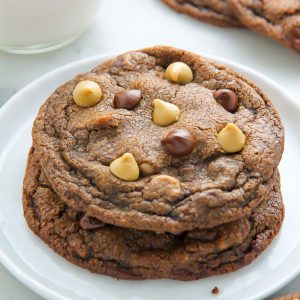 Rich and decadent chocolate cookies loaded with chocolate AND butterscotch chips!