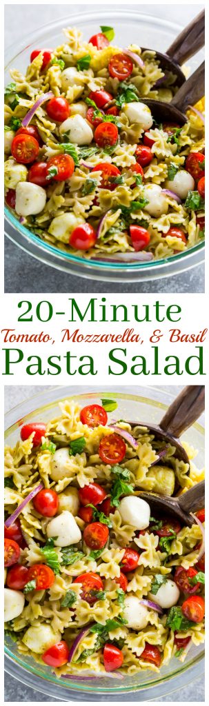 20-Minute Tomato, Basil, and Mozzarella Pasta Salad - Baker by Nature