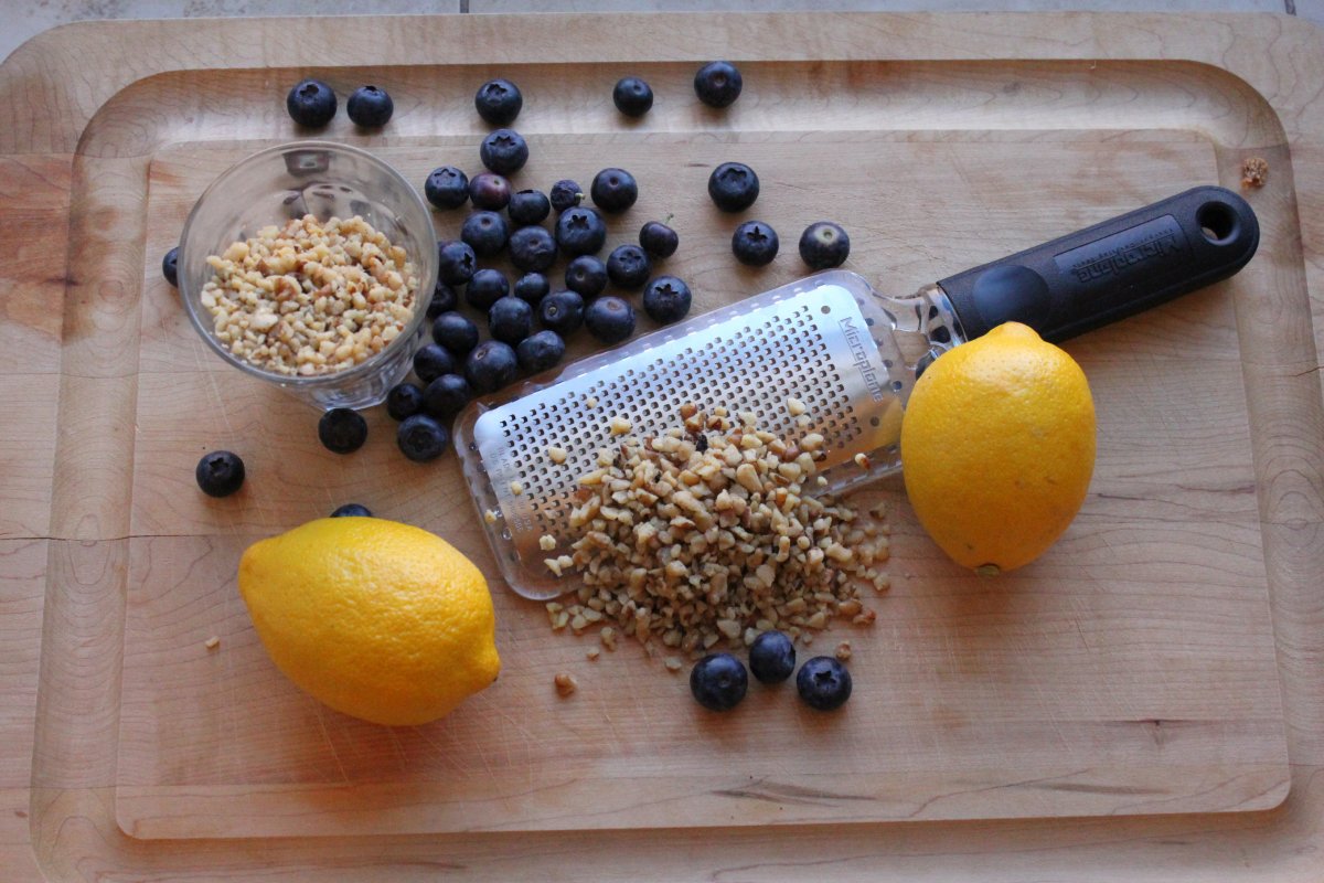 Blueberry Buttermilk Pancakes with Lemon Zest and Walnuts