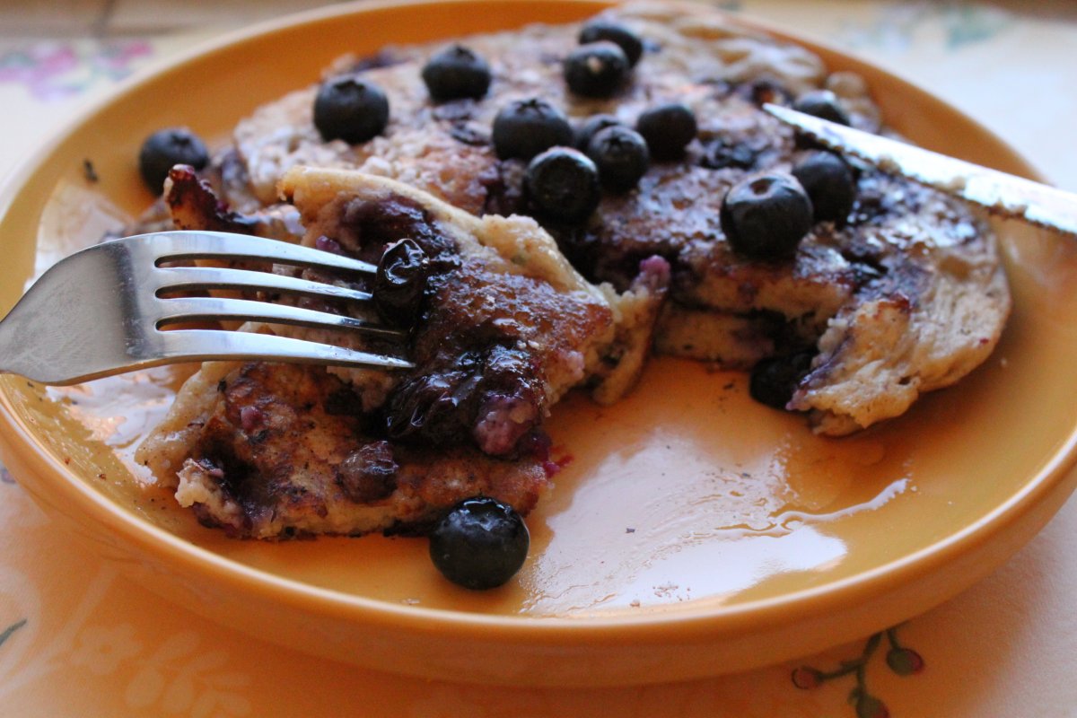 Blueberry Buttermilk Pancakes with Lemon Zest and Walnuts 