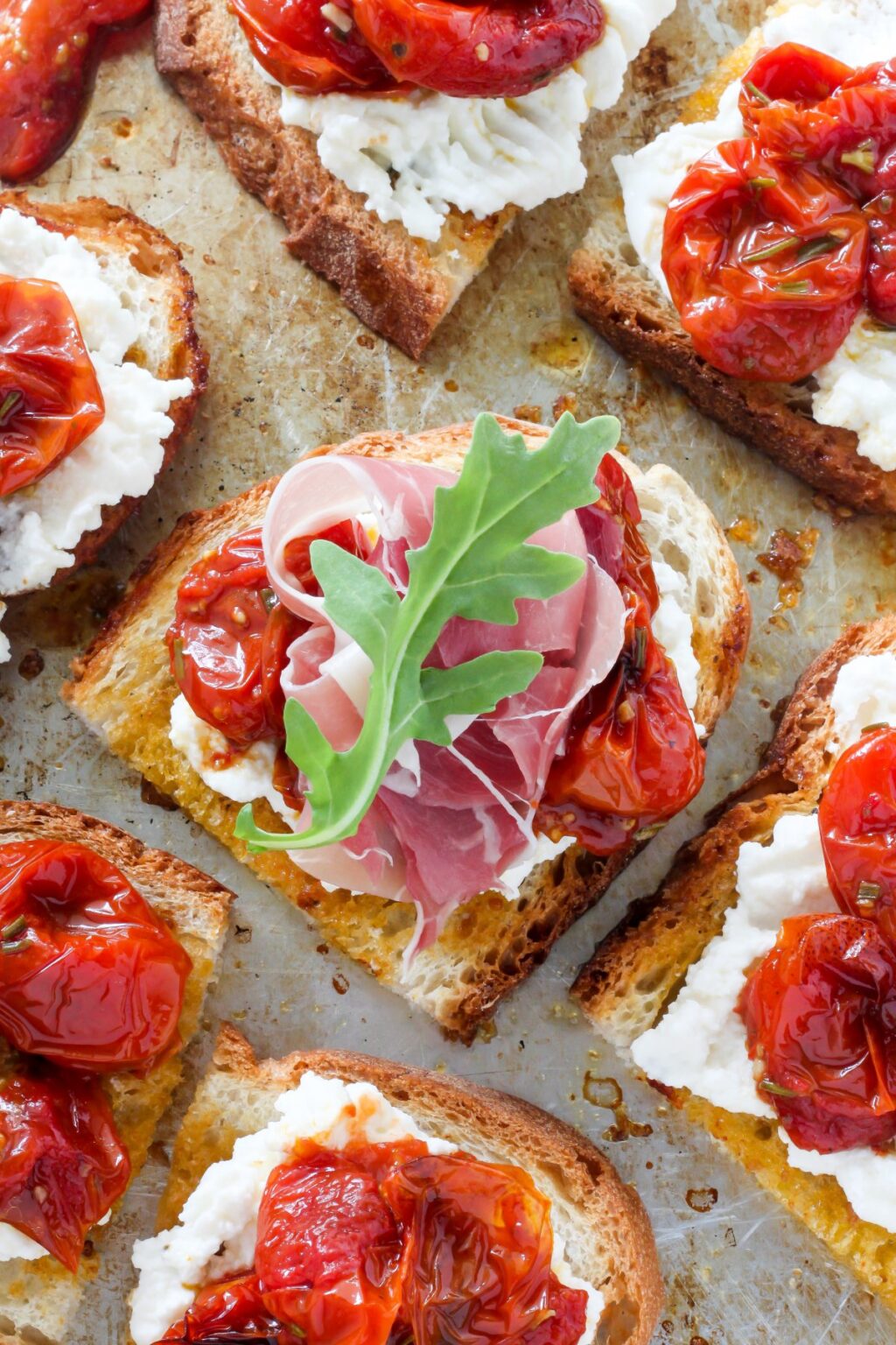 Bruschetta with Rosemary, Roasted Tomatoes, Ricotta, and Prosciutto ...