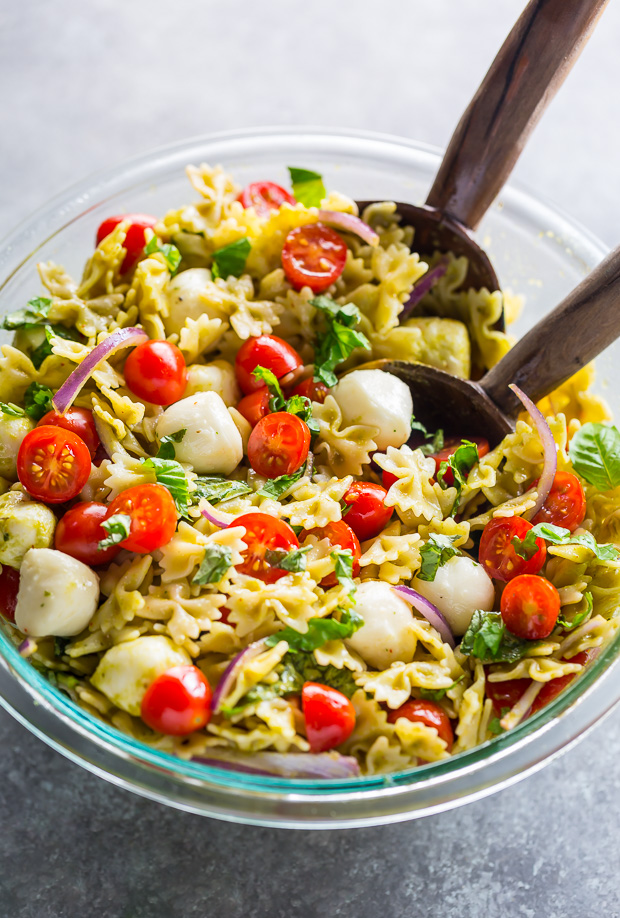 20-Minute Tomato, Basil, and Mozzarella Pasta Salad - Baker by Nature