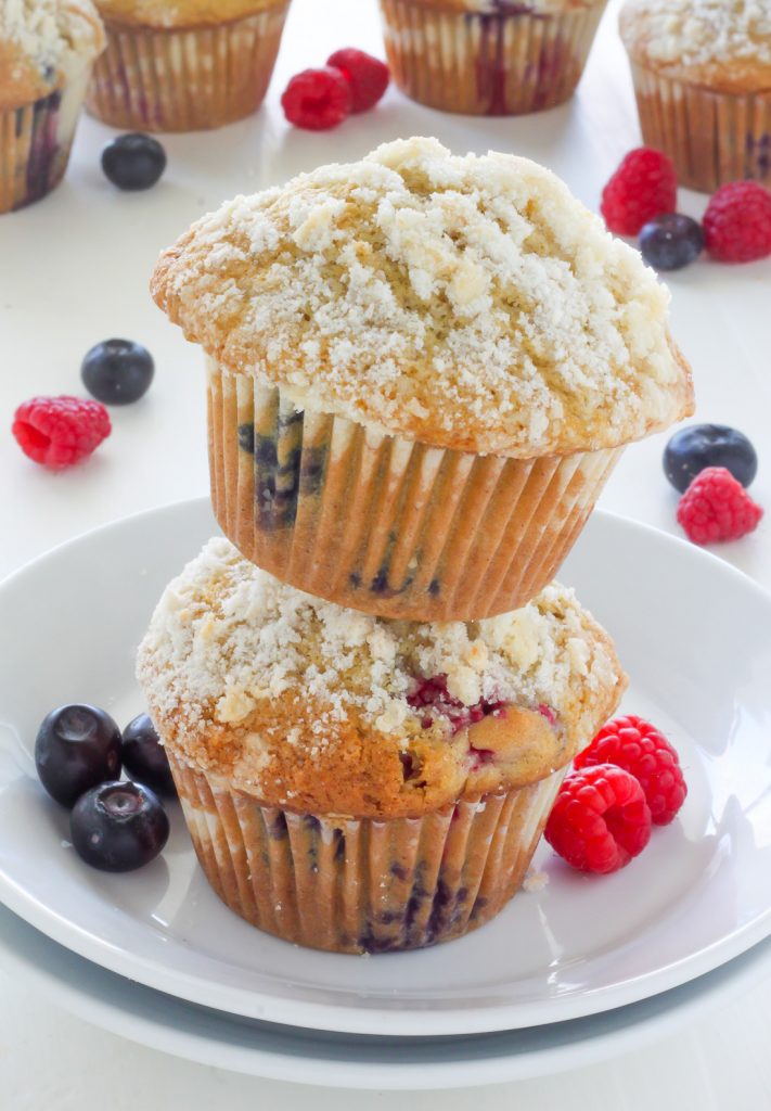 Blueberry-Raspberry Muffins with Streusel Topping