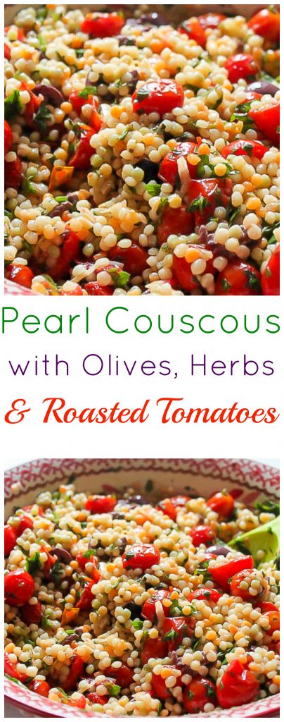 Pearl Couscous with Olives and Roasted Tomatoes - Baker by Nature