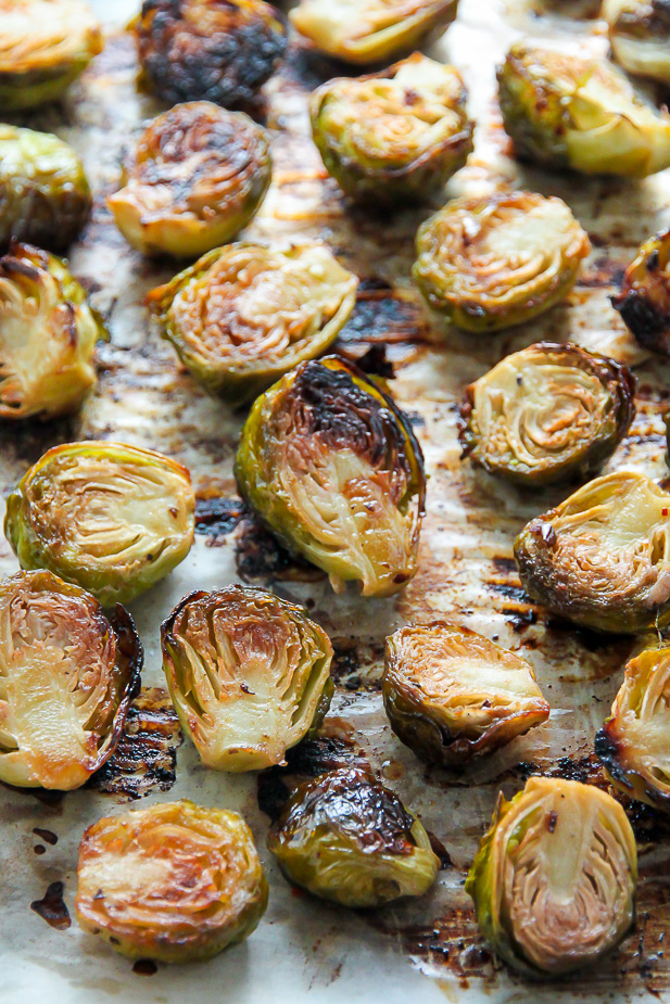 Lemon and Garlic Roasted Brussels Sprouts - Baker by Nature