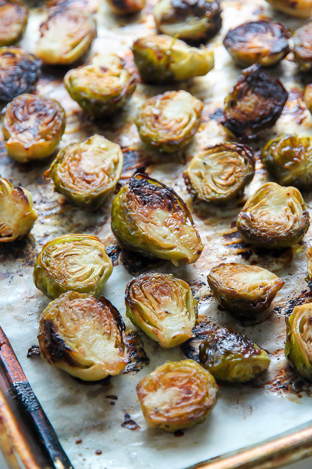 Lemon and Garlic Roasted Brussels Sprouts - Baker by Nature