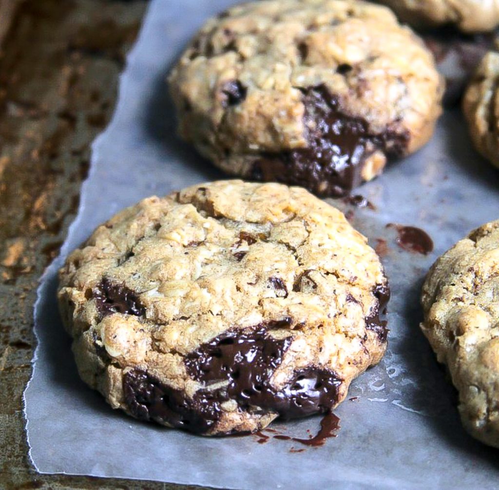 Browned Butter Oatmeal Molasses Cookies with Golden Raisins and Dark Chocolate Chunks