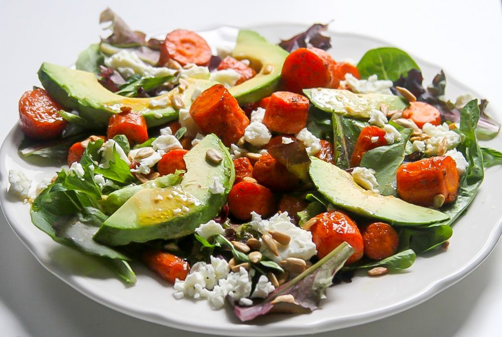 Roasted Carrot and Avocado Salad with Sherry - Dijon Vinaigrette