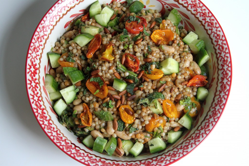 Roasted Tomato and White Bean Couscous with Roasted Garlic & Kalamata Olive Vinaigrette