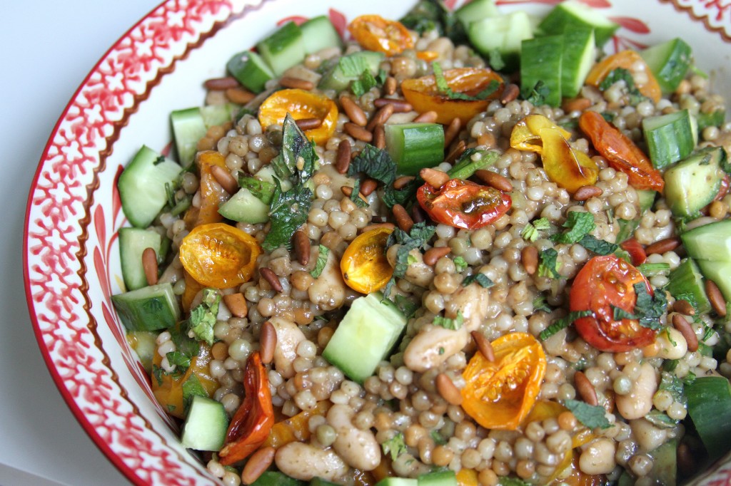 Roasted Tomato and White Bean Couscous with Roasted Garlic & Kalamata Olive Vinaigrette