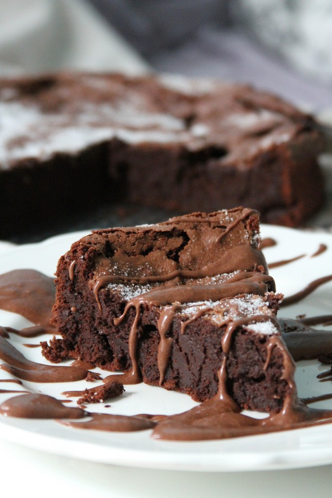 Flourless Chocolate Whiskey Cake with Whiskey Spiked Pudding Sauce