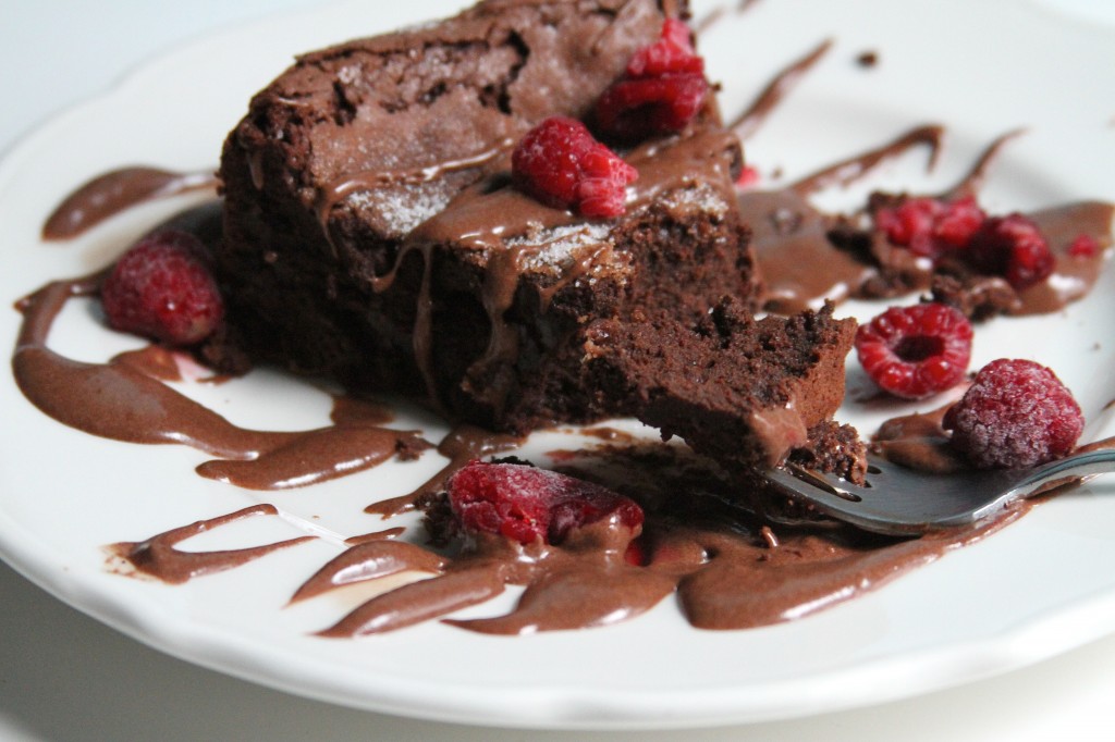 Flourless Chocolate Whiskey Cake with Whiskey Spiked Pudding Sauce