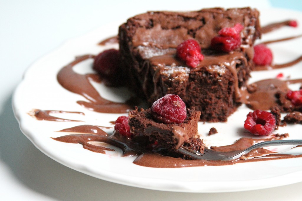 Flourless Chocolate Whiskey Cake with Chocolate Whiskey Pudding Sauce