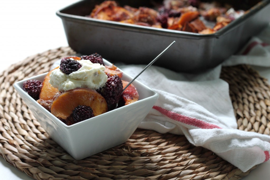 Fresh Peach & Blackberry Bread Pudding