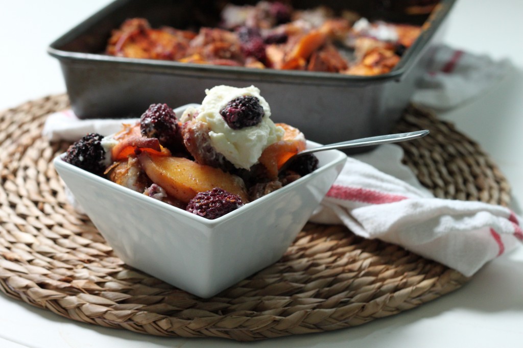 Fresh Peach & Blackberry Bread Pudding