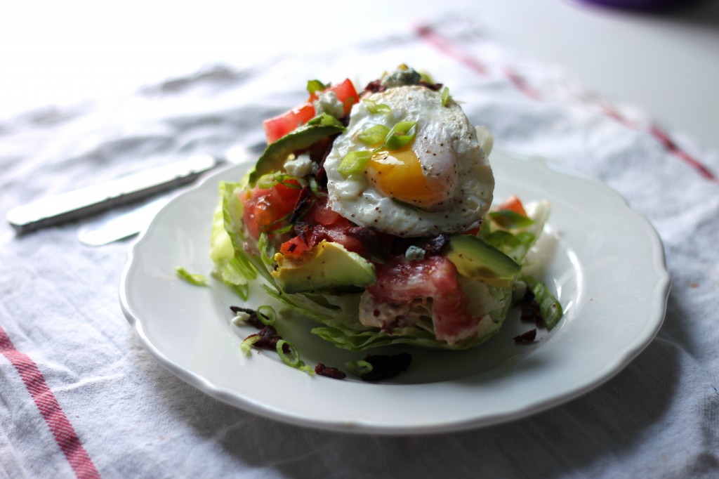 California Breakfast Wedge Salad with Duck Bacon & Maple - Chipotle Blue Cheese Dressing