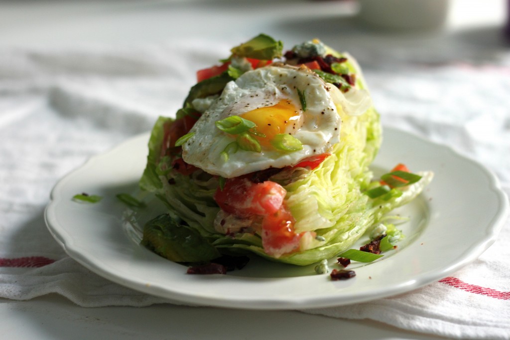 California Breakfast Wedge Salad with Duck Bacon & Maple - Chipotle Blue Cheese Dressing