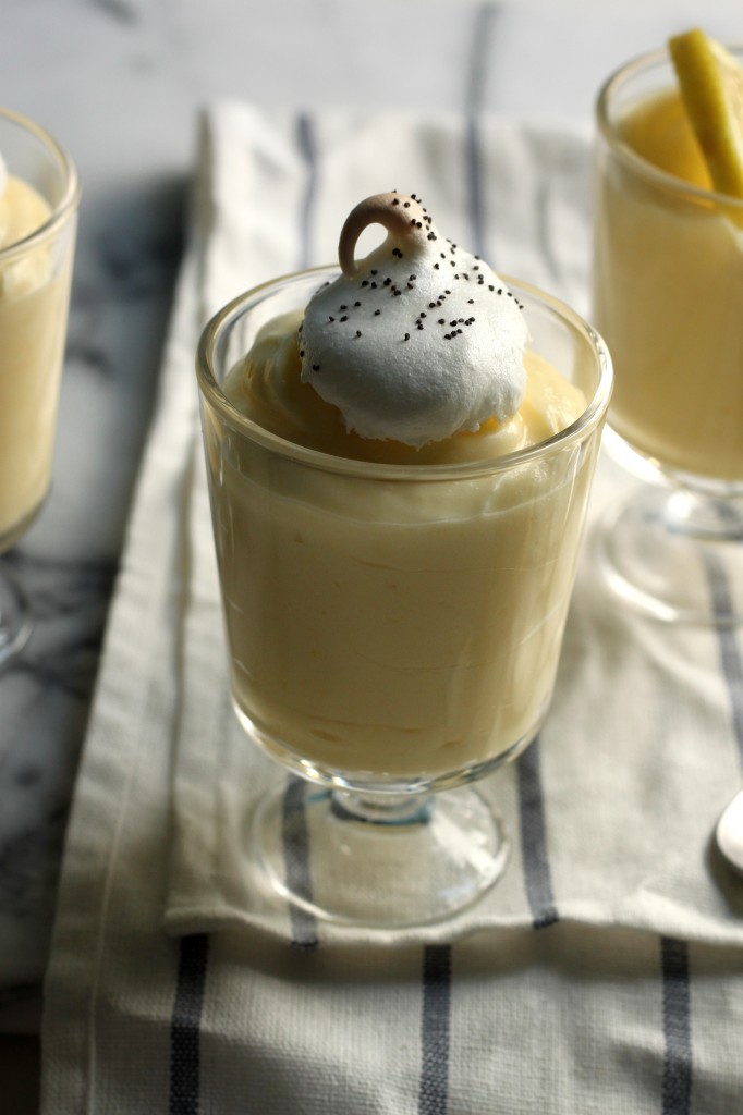 Lemon Pudding with Mini Poppy Seed Meringues 