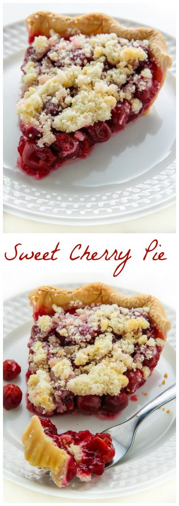 Homemade Sweet Cherry Pie topped with buttery crumbs!