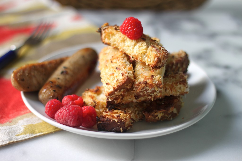 Crispy Coconut French Toast Sticks with Buttery Rum Syrup