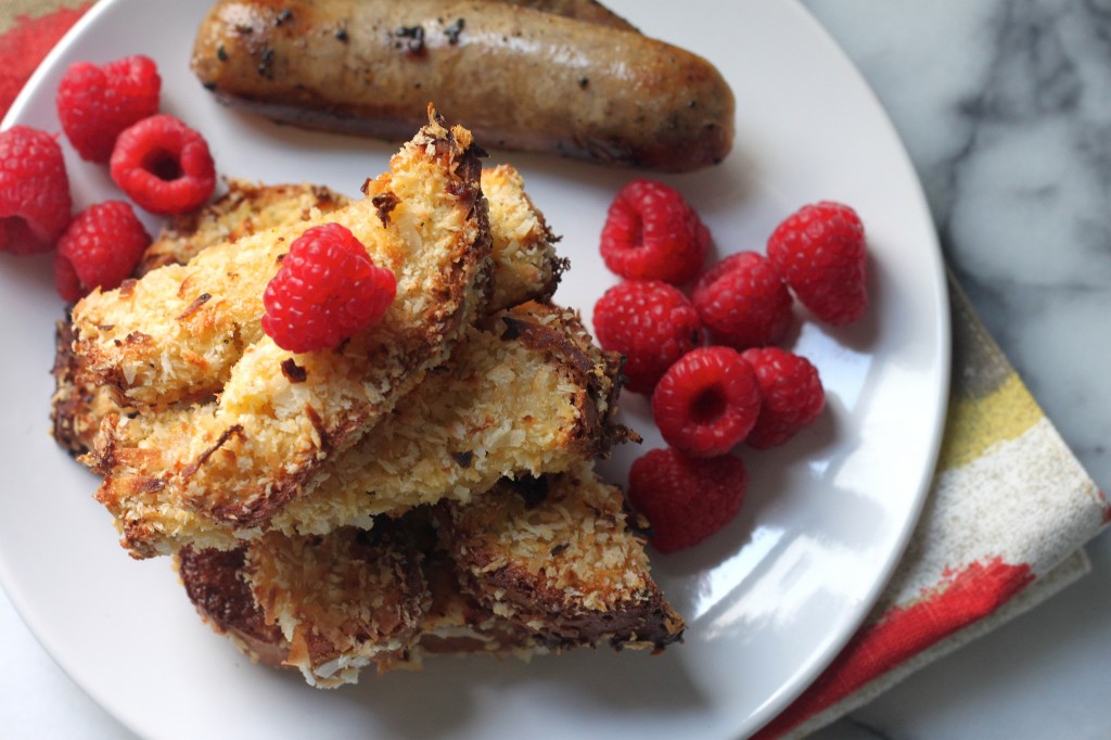 Crispy Coconut French Toast Sticks with Buttery Rum Syrup