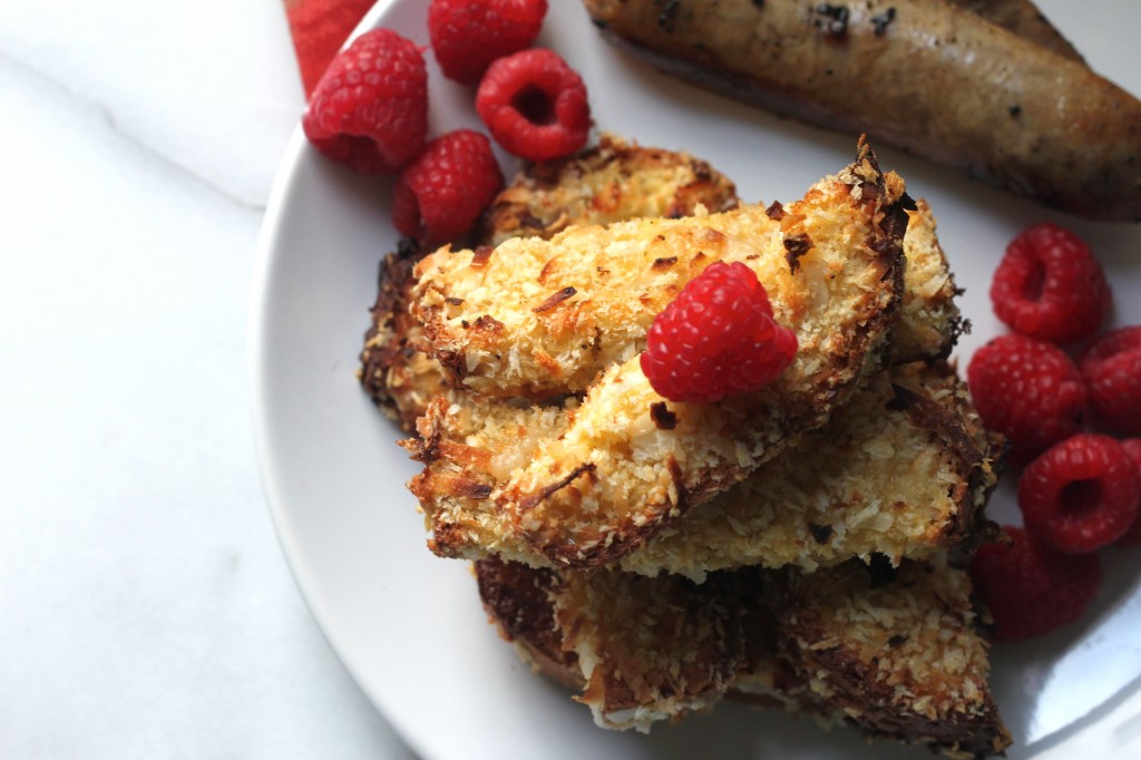 Crispy Coconut French Toast Sticks with Buttery Rum Syrup