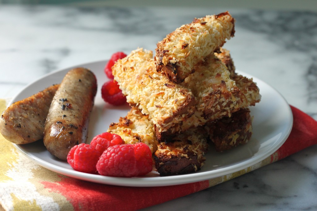 Crispy Coconut French Toast Sticks with Buttery Rum Syrup