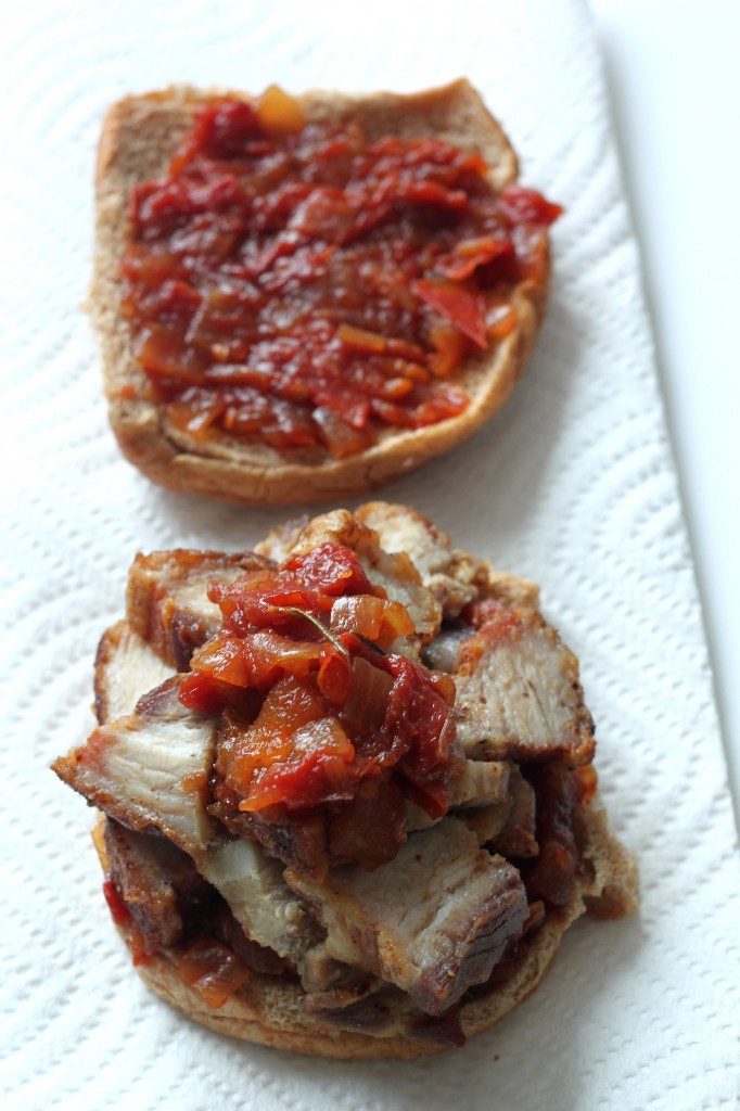 Crispy Pork Belly & Rosemary Tomato Jam Burgers