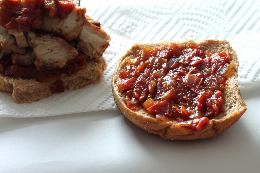 Crispy Pork Belly & Rosemary Tomato Jam Burgers