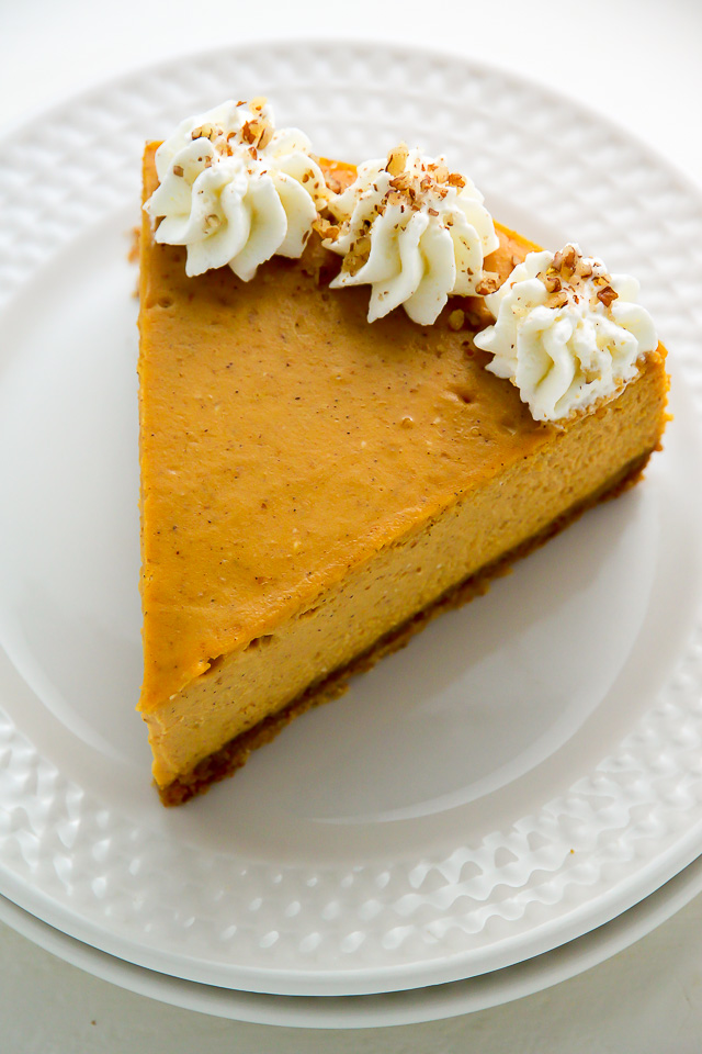Pumpkin Ricotta Cheesecake with Brown Butter Crust and Grand Marnier Whipped Cream