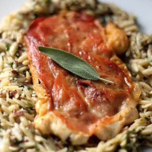 Chicken Saltimbocca with Creamy Lemon Sauce & Olive Orzo