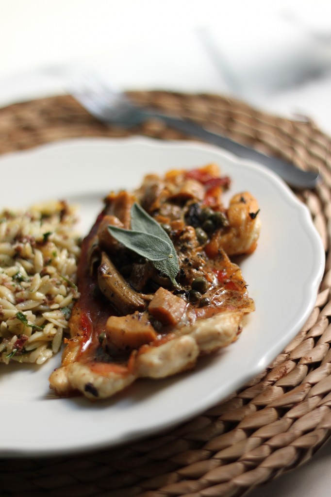 Chicken Saltimbocca with Creamy Lemon Sauce & Olive Orzo 