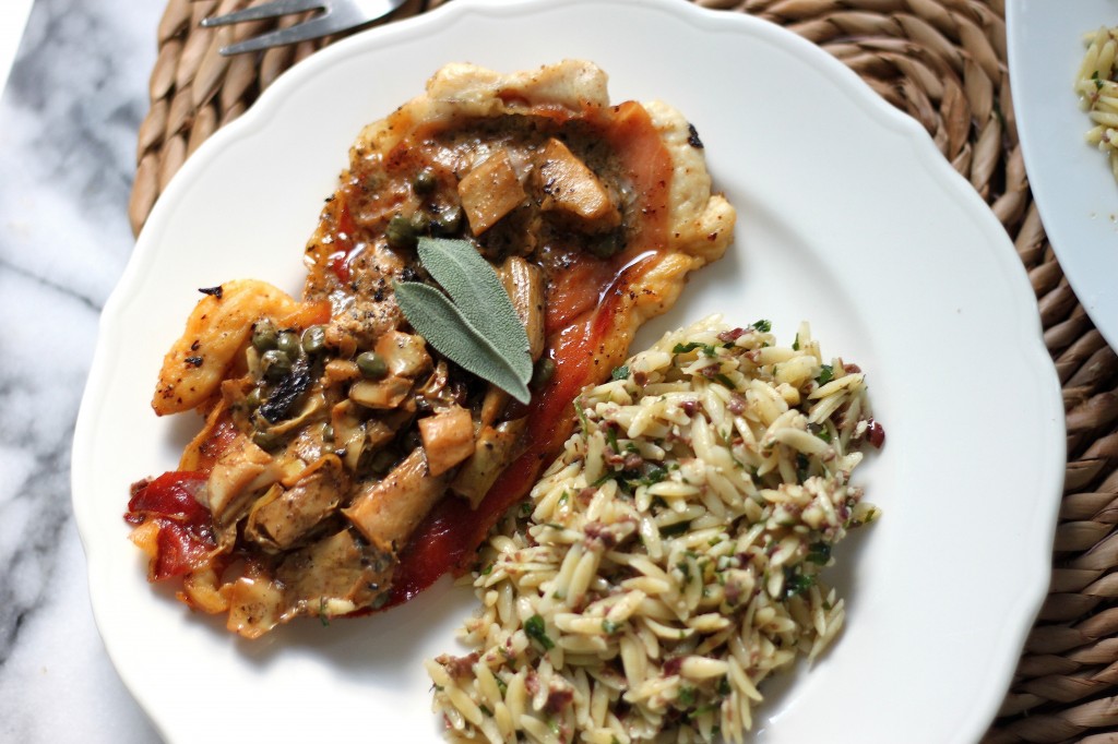 Chicken Saltimbocca with Creamy Lemon Sauce & Olive Orzo 