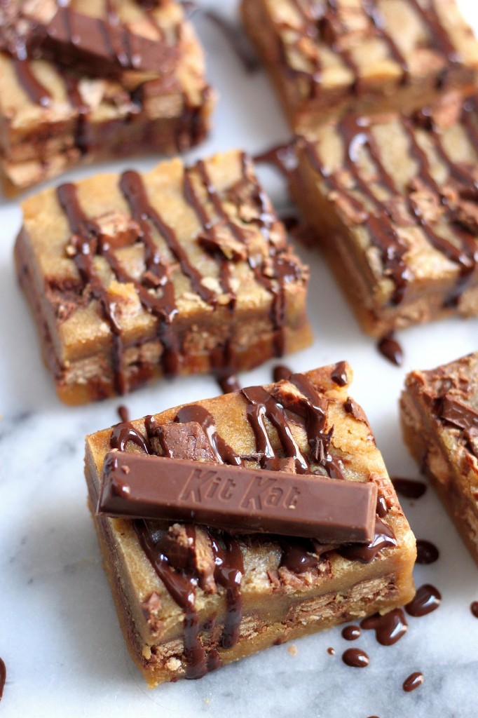 Malted Kit Kat Blondies with Malted Chocolate Drizzle 