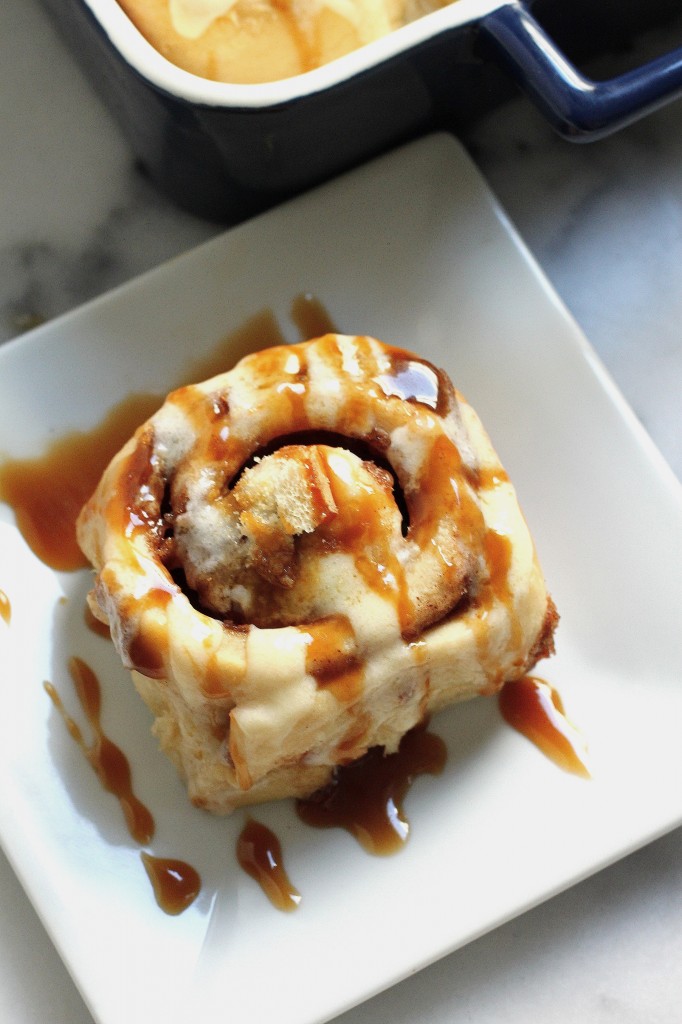 Eggnog Tiramisu Cinnamon Rolls with Kahlua Coffee Caramel Drizzle