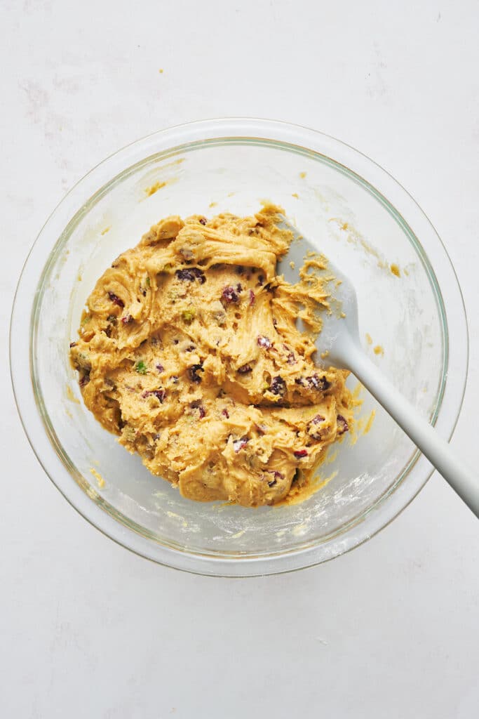 Biscotti batter in a mixing bowl.