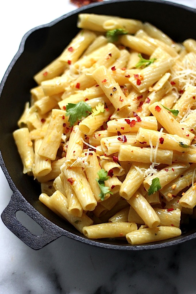 Roasted Garlic and Lemon Rigatoni with Brown Butter and Gruyere