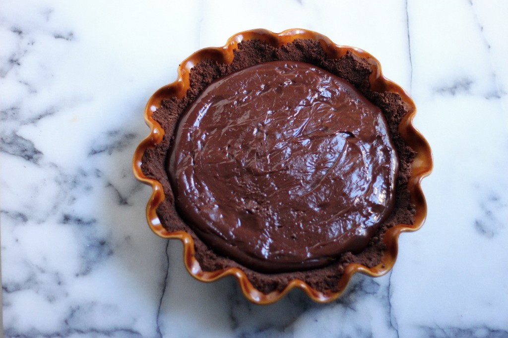 Malted Chocolate Pudding Pie with Chocolate Animal Cracker Crust and Kahlua Whipped Cream