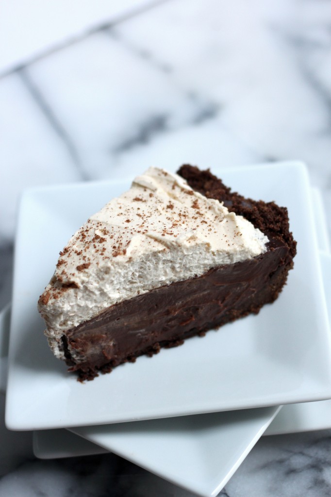 Malted Chocolate Pudding Pie with Chocolate Animal Cracker Crust and Kahlua Whipped Cream