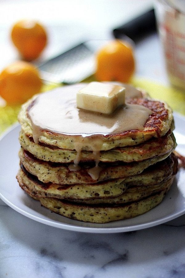 Greek Yogurt Meyer Lemon Poppy Seed Pancakes with Brown Butter Lemon