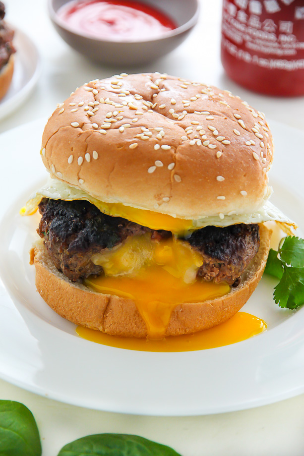 Sriracha and Cheddar "Jucy Lucy" Burgers make an exciting meal any night of the week!