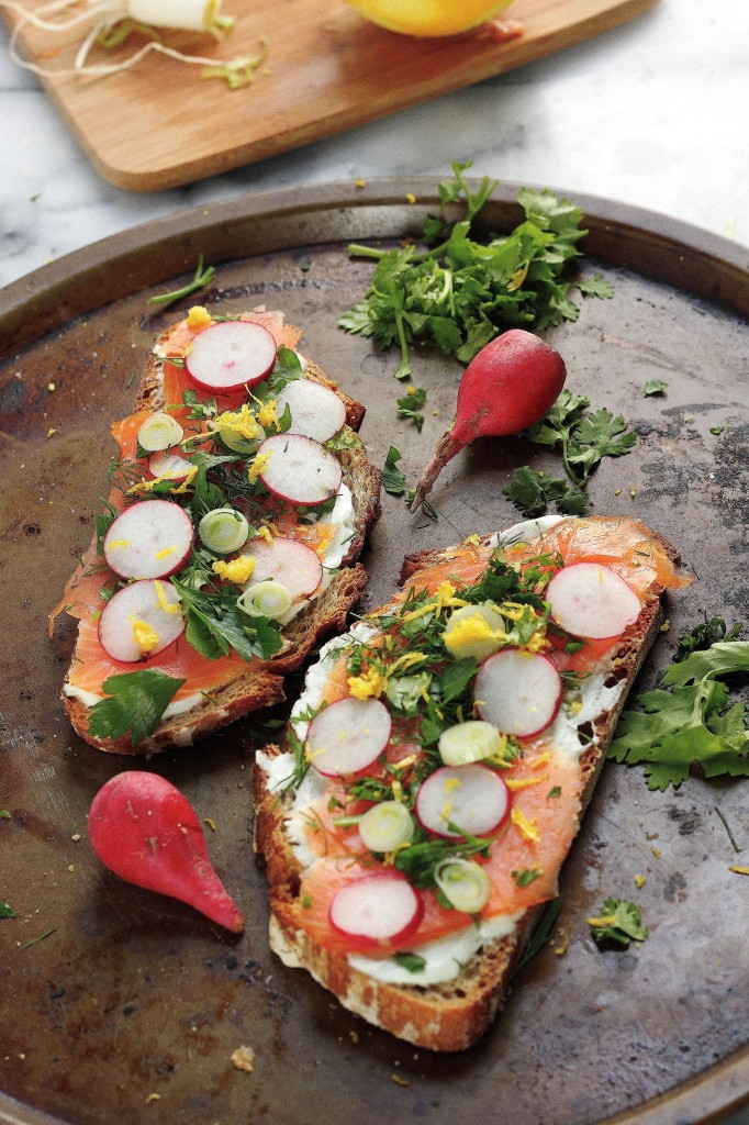 Smoked Salmon Tartines with Fresh Herbs and Creamy Wasabi Spread 