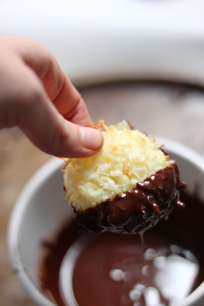 Chocolate Covered Coconut Macaroons 