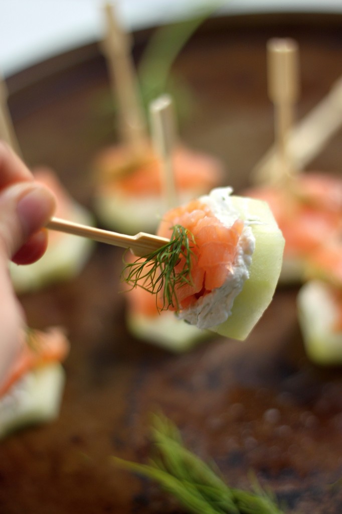 Smoked Salmon and Cream Cheese Cucumber Bites - Baker by Nature