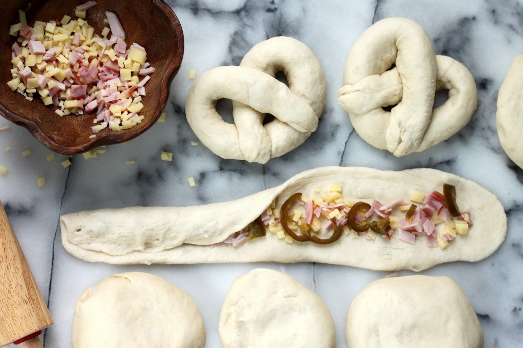 Ham, Swiss, and Jalapeño Stuffed Pretzels 