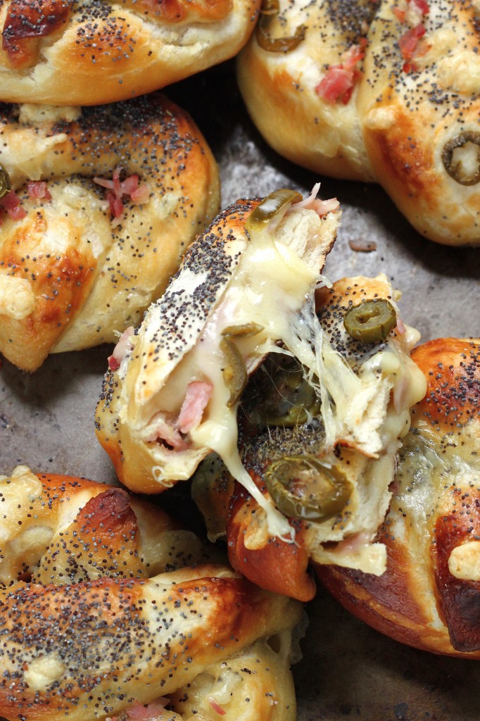 Ham, Swiss, and Jalapeño Stuffed Pretzels 