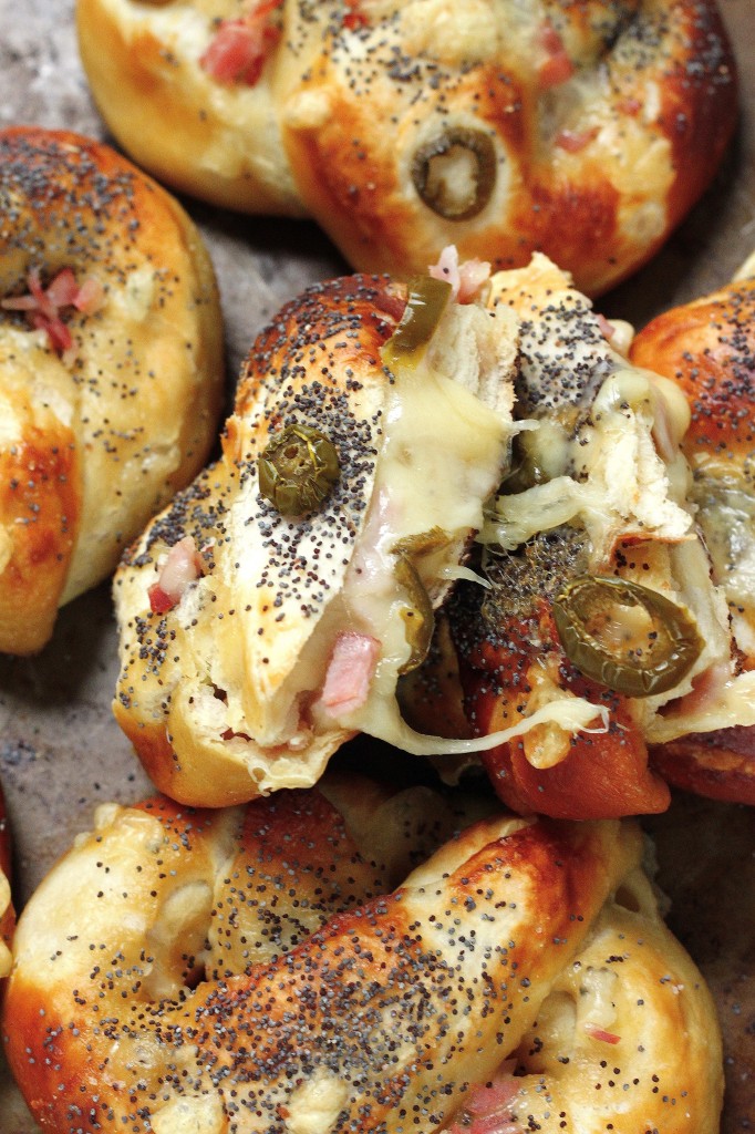 Ham, Swiss, and Jalapeño Stuffed Pretzels 